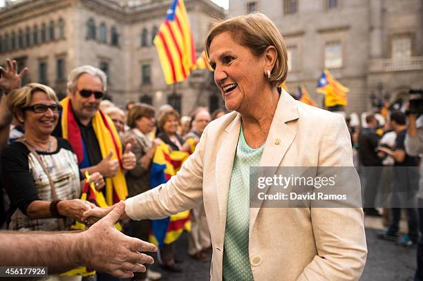 President of the Parliament of Catalonia Nuria de Gispert arrives to the Palau de la Generalitat, Building of the Catalonia's Government, on...