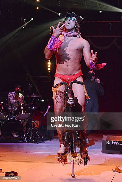 Burlesque artist Roky Roulette performs during the Cabaret New Burlesque Show at the Cirque D'Hiver on September 26, 2014 in Paris, France.