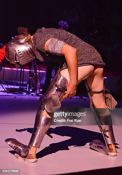 Burlesque artist Roky Roulette performs during the Cabaret New Burlesque Show at the Cirque D'Hiver on September 26, 2014 in Paris, France.