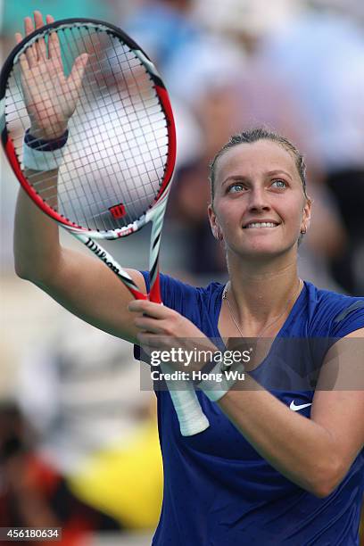 Petra Kvitova of Czech Republic celebrates after won the final match against Eugenie Bouchard of Canada on day seven of 2014 Dongfeng Motor Wuhan...