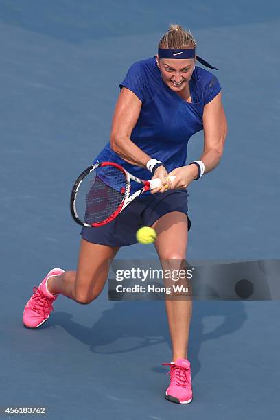 Petra Kvitova of Czech Republic in action during the final match against Eugenie Bouchard of Canada on day seven of 2014 Dongfeng Motor Wuhan Open at...