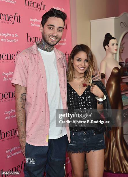 Tattoo artist Romeo Lacoste and actress Vanessa Hudgens attend Benefit Cosmetic's 1st Annual National Wing Women Weekend VIP Launch at Space 15...