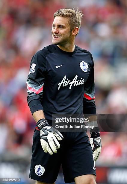 Goalkeeper Robert Green of QPR reacts during the Barclays Premier League match between Southampton and Queens Park Rangers at St Mary's Stadium on...