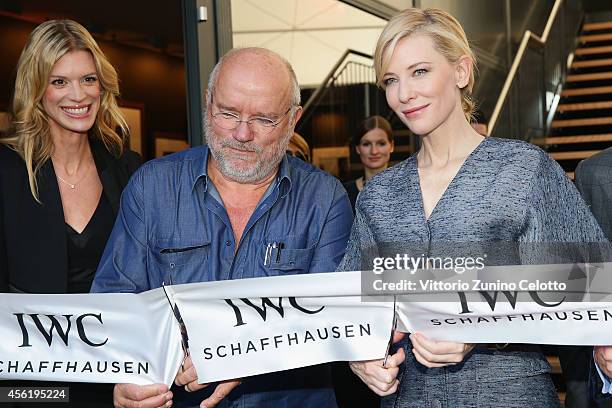 Nadja Schildknecht, Peter Lindbergh and Cate Blanchett attend the IWC Photo Exhibition Opening during Day 3 of Zurich Film Festival 2014 on September...