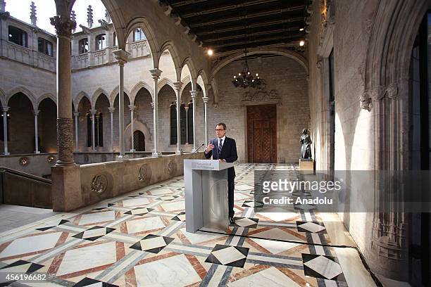 Catalonia's President Artur Mas giving a speech after signing the decree of announcement for the 9th November's self-determination Catalonian...