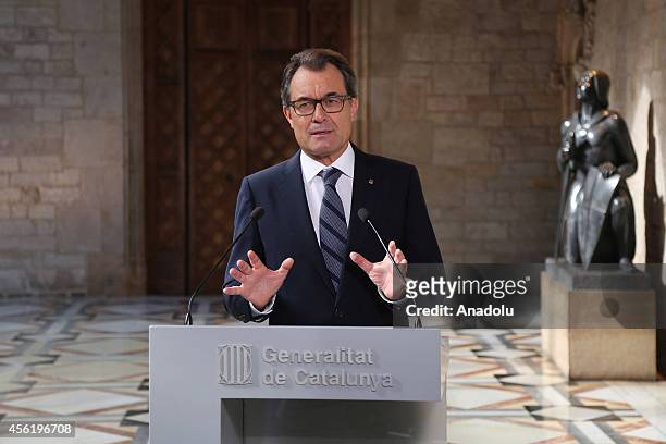 President of Catalonia Artur Mas gives an official speech after signing the decree of announcement for the 9th November's self-determination...