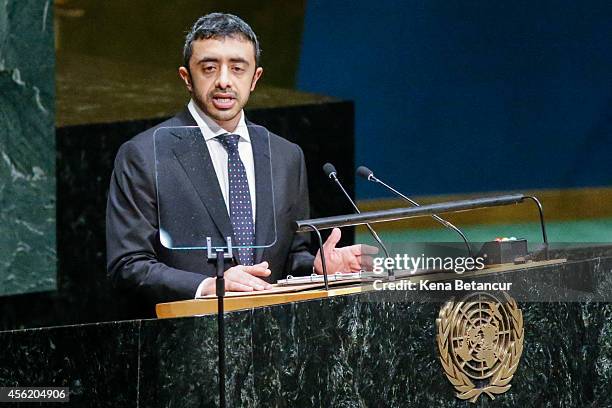 Sheikh Abdullah Bin Zayed Al Nahyan, Minister for Foreign Affairs of the United Arab Emirates speaks at the 69th United Nations General Assembly on...