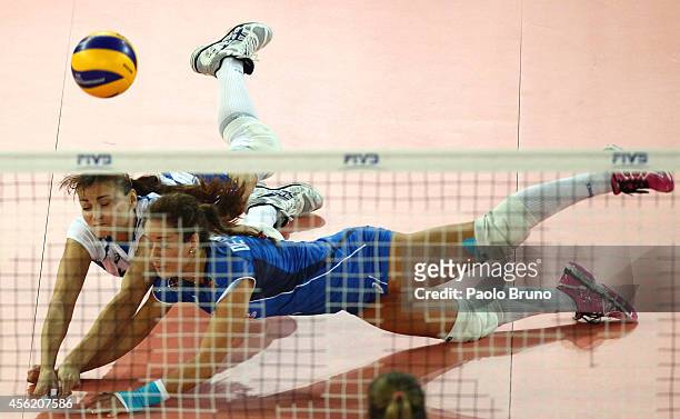 Monica De Gennaro and Antonella Del Core of Italy in action during the FIVB Women's World Championship pool A match between Italy and Germany at...
