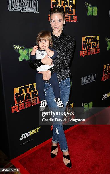 Actress Jaime King and her son James Knight Newman attend a screening of Disney XD's "Star Wars Rebels: Spark of Rebellion" at AMC Century City 15...