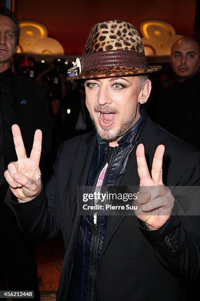 Boy George Attends the Jean Paul Gaultier show as part of the Paris Fashion Week Womenswear Spring/Summer 2015 on September 27, 2014 in Paris, France.