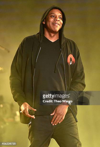 Jay Z performs onstage at the 2014 Global Citizen Festival to end extreme poverty by 2030 in Central Park on September 27, 2014 in New York City.