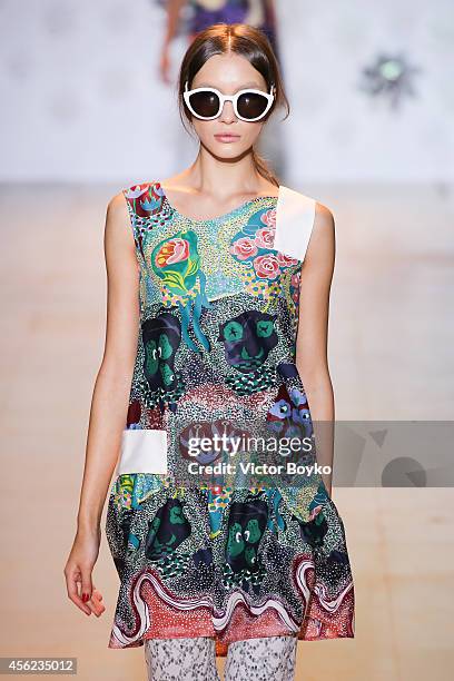 Model walks the runway during the Tsumori Chisato show as part of the Paris Fashion Week Womenswear Spring/Summer 2015 on September 27, 2014 in...