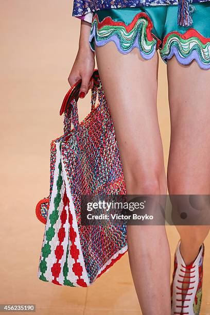 Model walks the runway during the Tsumori Chisato show as part of the Paris Fashion Week Womenswear Spring/Summer 2015 on September 27, 2014 in...