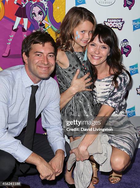 Actor Mark Duplass, daughter Ora Duplass and wife actress Katie Aselton attend the premiere of Hasbro Studios' "My Little Pony Equestria Girls...