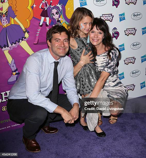 Actor Mark Duplass, daughter Ora Duplass and wife actress Katie Aselton attend the premiere of Hasbro Studios' "My Little Pony Equestria Girls...