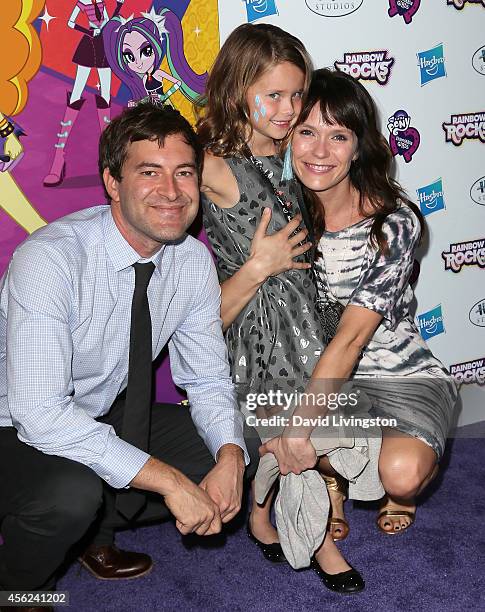 Actor Mark Duplass, daughter Ora Duplass and wife actress Katie Aselton attend the premiere of Hasbro Studios' "My Little Pony Equestria Girls...