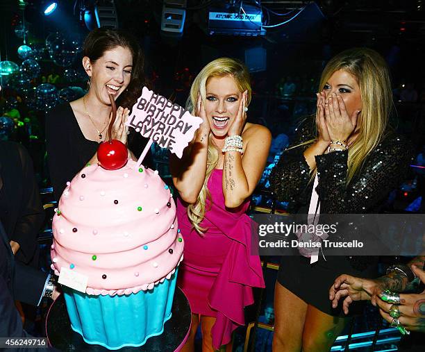 Avril Levigne celebrates her 30th birthday with sister in-law Amie Lavigne and best friend Caryn Alpert at the Bank Nightclub in the Bellagio Hotel...