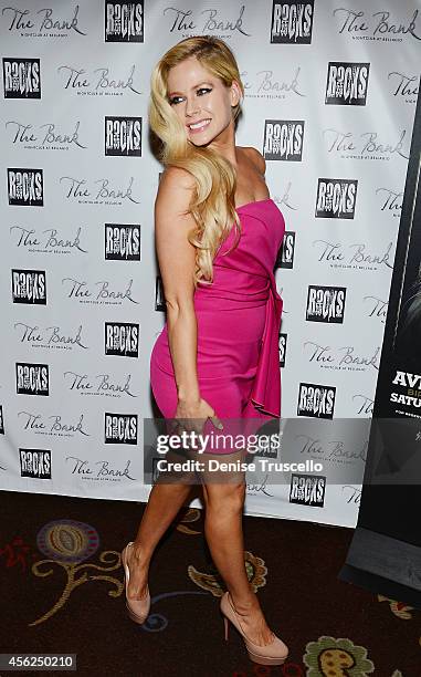 Avril Levigne arrives at her 30th birthday celebration at the Bank nightclub in the Bellagio Hotel and Casino on September 28, 2014 in Las Vegas,...