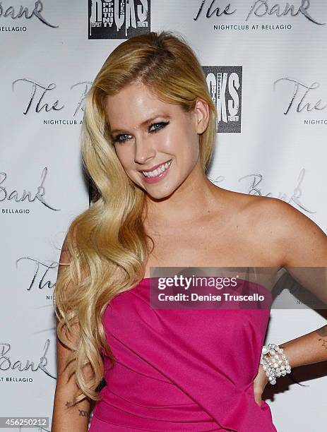 Avril Levigne arrives at her 30th birthday celebration at the Bank nightclub in the Bellagio Hotel and Casino on September 28, 2014 in Las Vegas,...