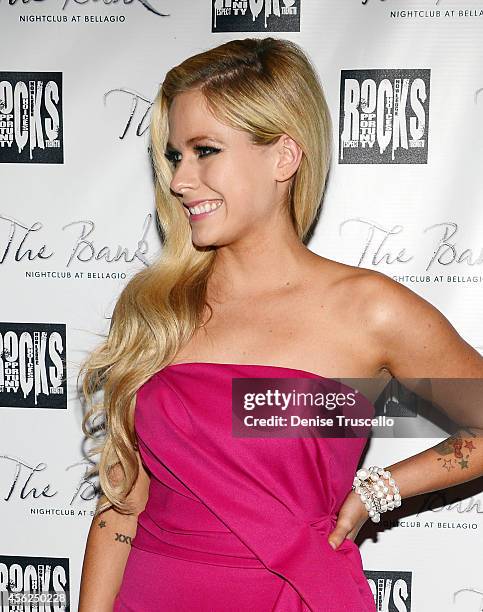 Avril Levigne arrives at her 30th birthday celebration at the Bank nightclub in the Bellagio Hotel and Casino on September 28, 2014 in Las Vegas,...