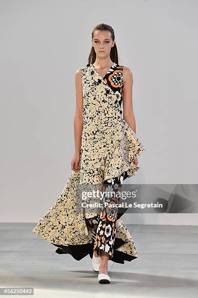 Model walks the runway during the Celine show as part of the Paris Fashion Week Womenswear Spring/Summer 2015 on September 28, 2014 in Paris, France.