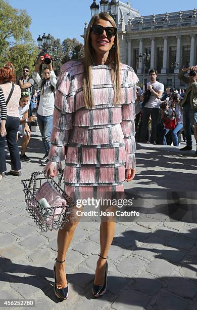 Anna Dello Russo attends Mugler fashion show at the Grand Palais as part of the Paris Fashion Week Womenswear Spring/Summer 2015 on September 27,...