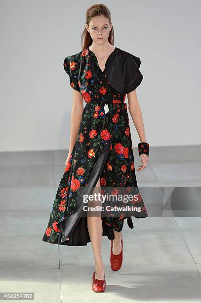 Model walks the runway at the Celine Spring Summer 2015 fashion show during Paris Fashion Week on September 28, 2014 in Paris, France.