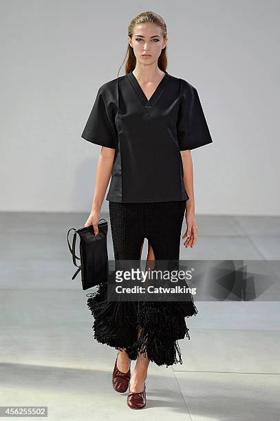 Model walks the runway at the Celine Spring Summer 2015 fashion show during Paris Fashion Week on September 28, 2014 in Paris, France.