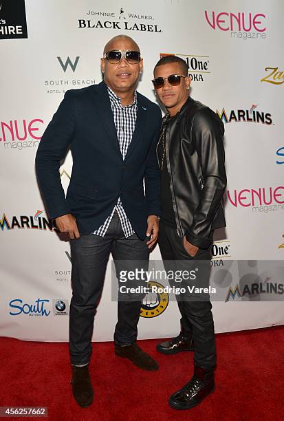 Gente de Zona attends Venue Magazines 8th Anniversary Celebration at Wall at W Hotel on September 27, 2014 in Miami Beach, Florida.