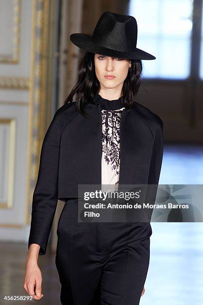 Model walks the runway during the Martin Grant show as part of the Paris Fashion Week Womenswear Spring/Summer 2015 on September 28, 2014 in Paris,...