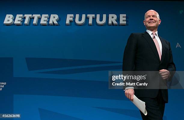 Leader of the House of Commons, William Hague, addresses delegates at the Conservative party conference for the last time in his political career on...