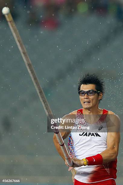 Daichi Sawano of Japan competes during the Men's Pole Vault final during day nine of the 2014 Asian Games at Incheon Asiad Main Stadium on September...