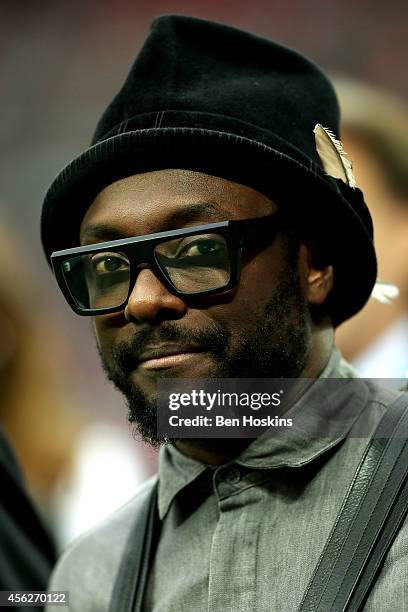 Performer Will.i.am attends the NFL match between the Oakland Raiders and the Miami Dolphins at Wembley Stadium on September 28, 2014 in London,...