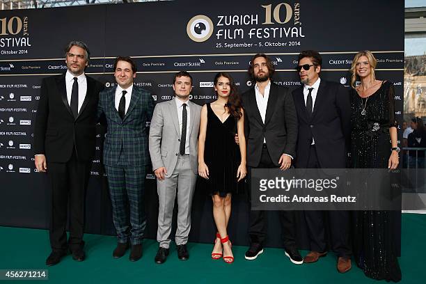 Andrea Di Stefano, Karl Spoerri, Josh Hutcherson, Claudia Traisac,Dimitri Rassam, Benicio del Toro and Nadja Schildknecht attend the...
