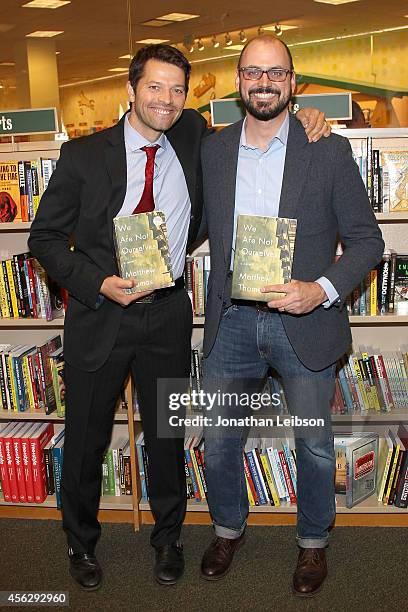 Misha Collins and Matthew Thomas attend the Matthew Thomas at Barnes & Noble bookstore at The Grove on September 28, 2014 in Los Angeles, California.
