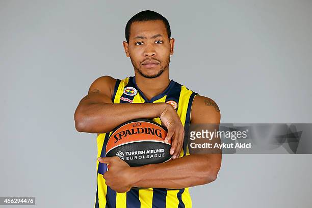 Melih Mahmutoglu, #10 poses during the Fenerbahce Ulker Istanbul 2014/2015 Turkish Airlines Euroleague Basketball Media Day at Ulker Sport Arena on...