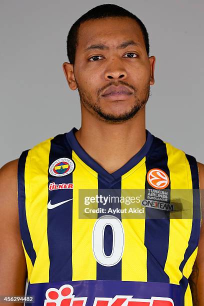 Melih Mahmutoglu, #10 poses during the Fenerbahce Ulker Istanbul 2014/2015 Turkish Airlines Euroleague Basketball Media Day at Ulker Sport Arena on...