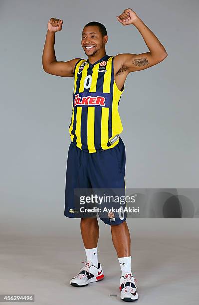 Andrew Goudelock, #0 poses during the Fenerbahce Ulker Istanbul 2014/2015 Turkish Airlines Euroleague Basketball Media Day at Ulker Sport Arena on...