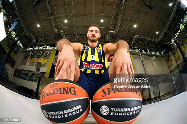 Semih Erden, #9 poses during the Fenerbahce Ulker Istanbul 2014/2015 Turkish Airlines Euroleague Basketball Media Day at Ulker Sport Arena on...