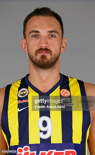 Semih Erden, #9 poses during the Fenerbahce Ulker Istanbul 2014/2015 Turkish Airlines Euroleague Basketball Media Day at Ulker Sport Arena on...