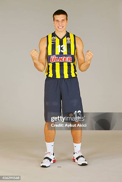 Bogdan Bogdanovic, #13 poses during the Fenerbahce Ulker Istanbul 2014/2015 Turkish Airlines Euroleague Basketball Media Day at Ulker Sport Arena on...