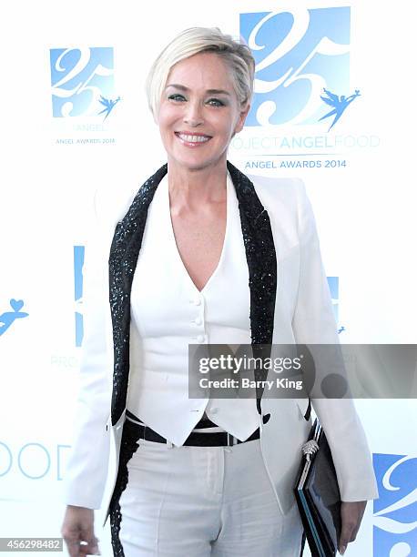 Actress Sharon Stone arrives for Project Angel Food Celebrates 25 Years With 2014 Angel Awards at Project Angel Food on September 6, 2014 in Los...