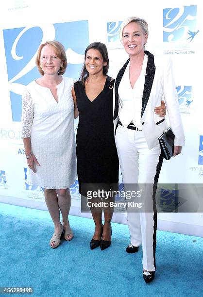 Actress Kate Burton, Aileen Getty and actress Sharon Stone arrive for Project Angel Food Celebrates 25 Years With 2014 Angel Awards at Project Angel...