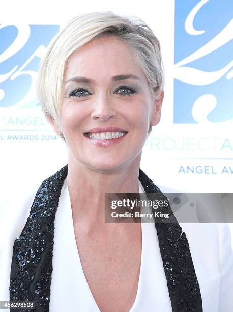 Actress Sharon Stone arrives for Project Angel Food Celebrates 25 Years With 2014 Angel Awards at Project Angel Food on September 6, 2014 in Los...