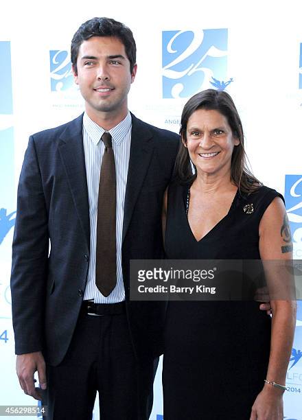 Honoree Aileen Getty and guest arrive for Project Angel Food Celebrates 25 Years With 2014 Angel Awards at Project Angel Food on September 6, 2014 in...