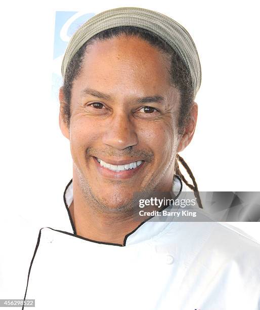 Chef Govind Armstrong arrives for Project Angel Food Celebrates 25 Years With 2014 Angel Awards at Project Angel Food on September 6, 2014 in Los...