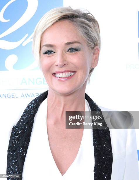 Actress Sharon Stone arrives for Project Angel Food Celebrates 25 Years With 2014 Angel Awards at Project Angel Food on September 6, 2014 in Los...