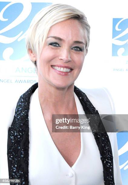 Actress Sharon Stone arrives for Project Angel Food Celebrates 25 Years With 2014 Angel Awards at Project Angel Food on September 6, 2014 in Los...