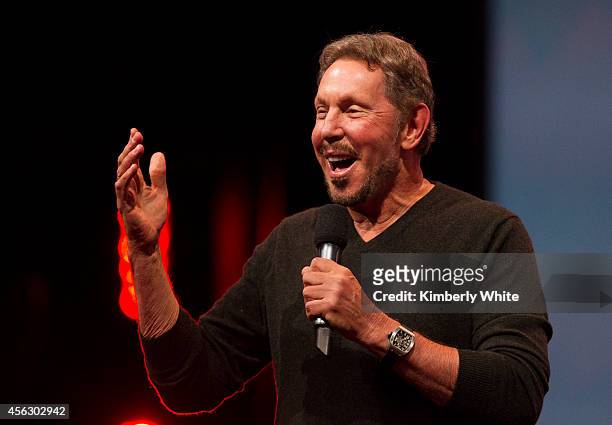 Oracle Executive Chairman of the Board and Chief Technology Officer, Larry Ellison, delivers a keynote address during the 2014 Oracle Open World...