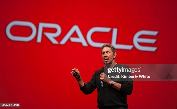 Oracle Executive Chairman of the Board and Chief Technology Officer, Larry Ellison, delivers a keynote address during the 2014 Oracle Open World...